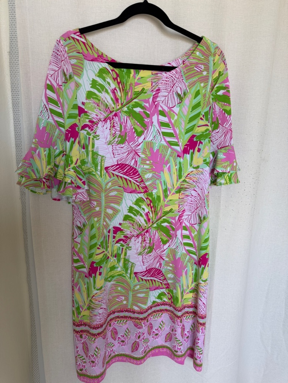 Pappagallo Pink Green Tropical Print Midi Dress
